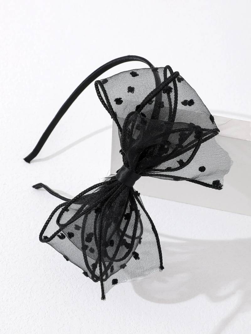 ​🖤 طوق رأس بفيونكة تول سوداء منقطة 🎀✨