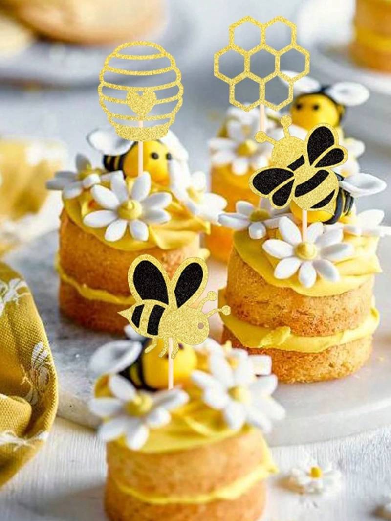 زينة كب كيك بتصميم النحل وخلايا العسل 🐝💛