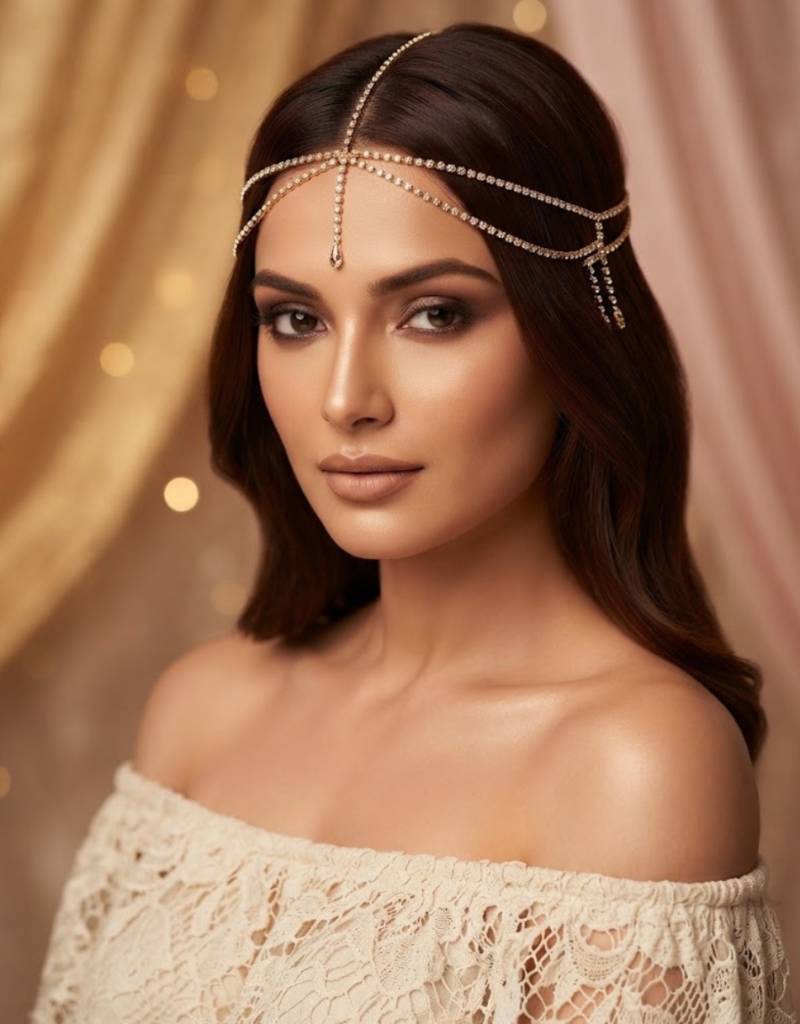 إكسسوار رأس بوهيمي ذهبي مرصع بالكريستال 👑✨