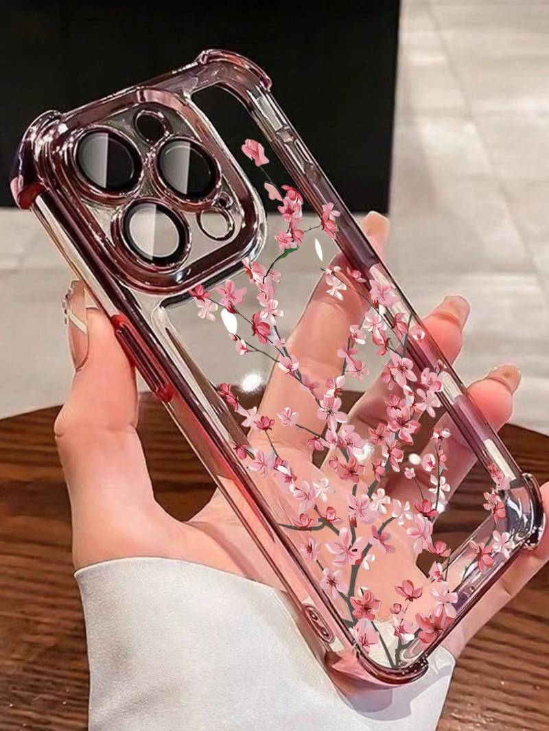 ​جراب آيفون شفّاف بتصميم أزهار الكرز الوردي الناعم 📱🌸