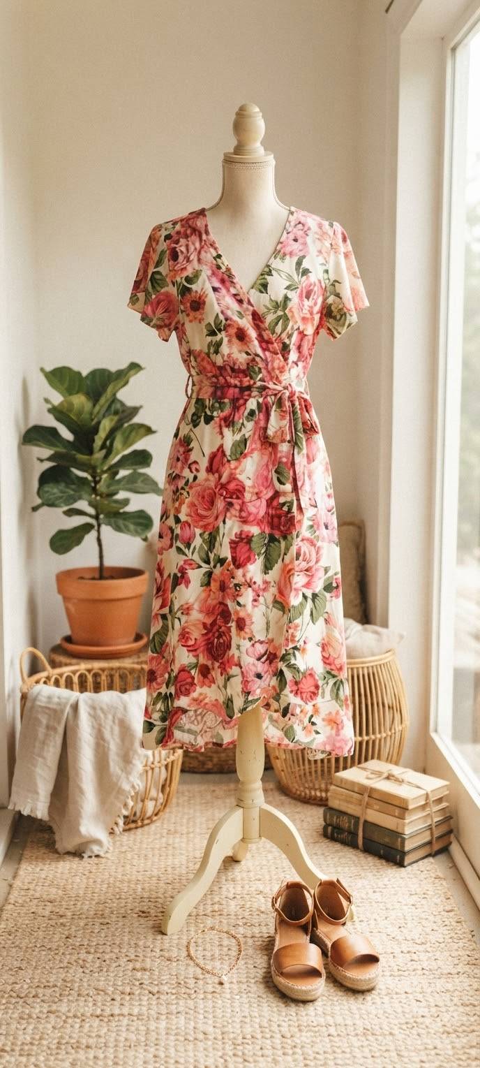 فستان "روز بلسوم" الصيفي بتصميم اللف ونقشة الزهور🌸